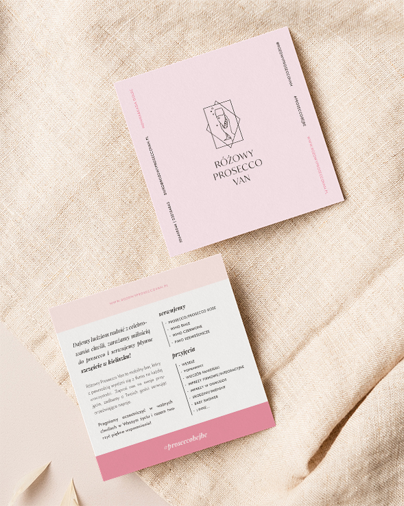 Różowy Prosecco Van - portfolio Moyemu | Identyfikacja wizualna, logo dla marki, strona internetowa - web design, grafiki Instagram