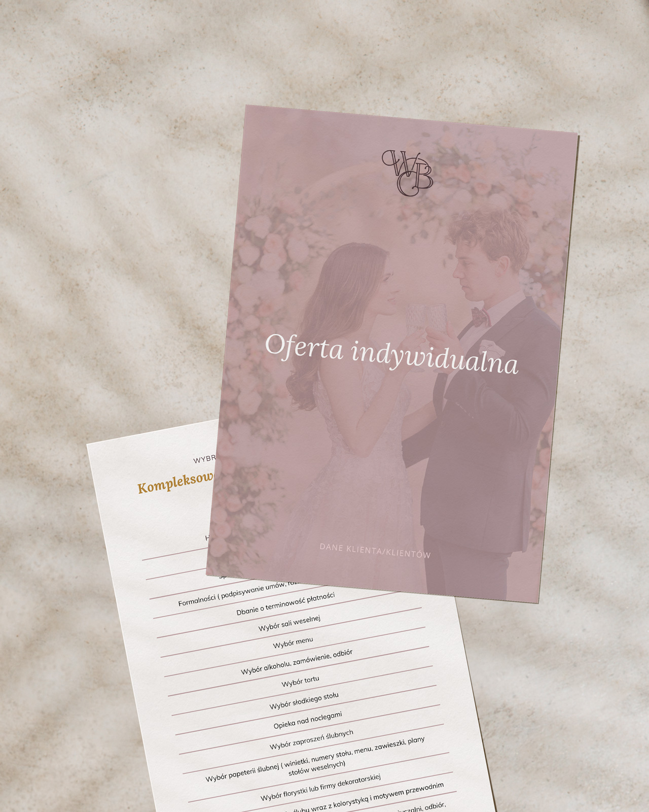 SZABLON OFERTY PDF: Weddings by Caroline: identyfikacja wizualna marki - branża ślubna: wedding planner | logo, paleta barw, strona internetowa, blog ślubny | Portfolio Moyemu